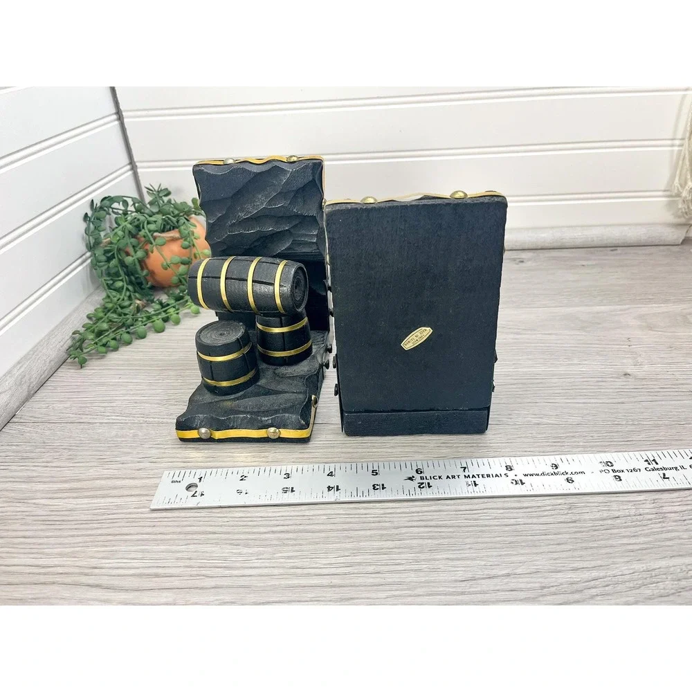 Vintage Barrel Bookends: Mid Century Bar Home Office Decor - Picture 9 of 10